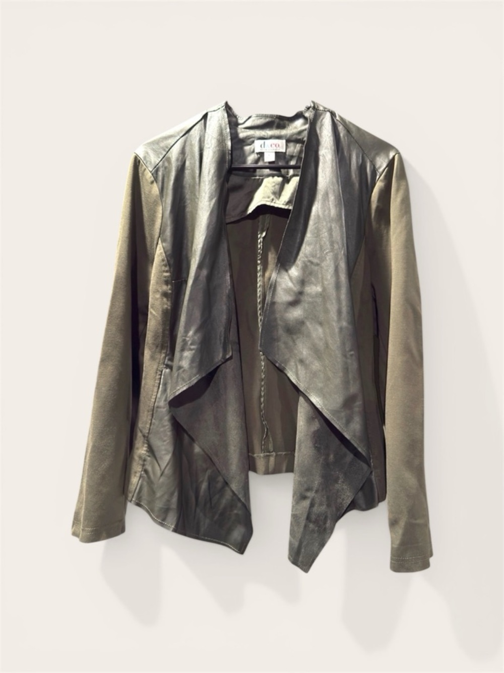 Denim & Co. Olive Drape Faux Leather Cropped Jacket